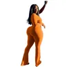 Women's Two Piece Pants Women Plus Size Two-piece Sets Colors Spliced Long Sleeves Deep V Neck Crop Top Casual Tracksuits Club Outfits 2022