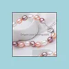 Beaded, Strands Bracelets Jewelry Wholesale Single Row Of Colored Rice-Shaped Pearl Bracelet Love Buckle Lengthening Chain 7-8Mm Glare Flawl