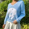 Skulls Y2K Knitted Woman Sweaters Female Pullovers V Neck Knitwear 2020 Streetwear Autumn Long Sleeve E-Girl Tops Winter Jumper X0721