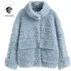 FANSILANEN Lammfell doppelseitiger Pelzmantel Frauen Herbst Winter Wram Faux Teddy Jacke Weibliche Schafe Plüsch kurze Wolle 210607