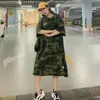 Camouflage Plus Size Loose Dress Women Long T Shirt Summer Dresses 2020 for 100kg Girls Korean Half Sleeve Irregular Cotton Tees X0521