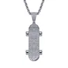 18k Gold Sport Skateboard Necklace Nightclub Bling Diamond Cubic Zircon Pendant Necklaces Hip Hop Jewelry Set Men Women Stainless Steel Chain Will and Ssandy