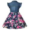 Meisjes denim floral jurk zomer feestjurk met riem kinderen vliegen korte mouw casual kleding baby meisje kinderen mode outfit 210317