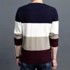 Homens Pulôver Moda V Pescoço Primavera Outono Slim Fit Malha Retalhos Listrado Sweater Masculino Casual Jumpers Outwear Full Sweater 211006