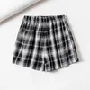 BN851 European och American Women's Elastic Waist Plaid Fritid Shorts 210719