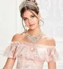 Robe de bal en dentelle perlée gracieuse robes de Quinceanera avec enveloppement paillettes chérie cou robes de bal longueur de plancher tulle douce 15 robe de mascarade