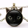 Colar de gato de gato preto Colar de vidro Cabochon pingentes de colares j￳ias de moda para mulheres Presente de Will and Sandy