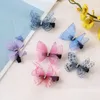 Pince à cheveux papillon cheveux Tulle strass double couches Cliper Barrettes accessoires pour femmes filles épingle à cheveux gaze habiller bricolage O9106089