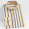 Ungdomsmannor Mäns Långärmad Casual Shirt Soft Stretch Button-Down Collar Classic Young Man Business Striped Dress Shirts 210721