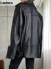 Lautaro otoño mujer cuero motocicleta chaqueta de motorista cremallera manga larga suelta rojo negro suave chaqueta de cuero de imitación para mujer 210909
