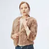 Genuine Full Pelt Fur Jacket Women's Design Rabbit Coat Natural Wholeskin O-Neck Fashion Slim Thin 211124