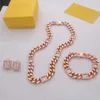 Europa amerika sieraden sets mannen dame vrouwen messing holle gegraveerde initialen brief-instellingen diamanten 18K goud dikke ketting armband ketting oorbellen