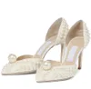 Elegant brud bröllopsklänningskor sacora lady sandaler vita pärlor läder lyx varumärken höga klackar kvinnor som går ursprungliga eu35-40