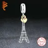 925 Ayar Gümüş Paris Eyfel Kulesi Kolye Charm Altın-Renk Kalp Charms Fit Pandora Orijinal BW Bilezikler Kadınlar Takı Q0531