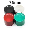 Grinder per fumatori di grandi dimensioni 75mm Affettatrice per tabacco 4 strati Herb Crusher Colorato in lega di zinco Grinder Hands Smoke Accessori per dab rig bong