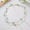 GuaiGuai bijoux 49 ''collier Long en perles d'eau douce avec chaîne Larimar bleue naturelle