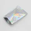 100st Clear Front Holographic Mylar Foil Zip Lock Packing Påsar genomskinlig laser Stand Up Zipper Top Storage Bag for Cosmetic4283968