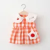 2021 Nyfödda barnflickor Klädsel för 1 år Baby Girl Plaid Dresses Infant Clothes Princess Födelsedagskläder Outfits Q0716