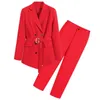 高品質プラスサイズのスーツ秋と冬のプロのズボン2ピースの女性のエレガントな作業服210527
