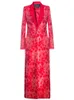 Kopa damska płaszcza kobiet 2022 Lady Red Trochn Down Elegancka formalna jesień zima Jacquard X-Long Overcoat plus rozmiar M-4xl