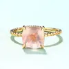 Faceted Cut Cushion 8x8mm Natural Rose Quartz Ring In 925 Sterling Silver Engagement Wedding Jewelry For Women Gift