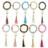 Silicone Beads Keychain Tassel Bracelet Favor Wood Beaded Key Ring Handbag Charms Women Jewelry Wristring Gift JLB14945