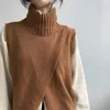 Koreanischen Stil Überlappung SleevelSweater Weste Frauen Frühling Rollkragen Gestrickte Pullover Weibliche Mode Casual Criss-cross Jumper X0721