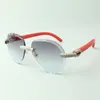 2022 classic micro-pave diamond sunglasses 3524027 with red natural wood arms glasses, Direct sales, size: 18-135 mm