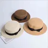 Lady Boater Güneş Kapaklar Şerit Yuvarlak Düz Üst Saman Fedora Panama Şapka Yaz Şapka Kadınlar Için Hasır Şapka Snapback Gorras Sun Hats G220301