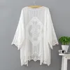 Casacos de Trench de Mulheres 2021 Praia Verão Sexy Mulheres Casuais Boho Kimono Cardigan Branco Renda Organza Solto Blusa Impresso Camisa Plus Size Tops B