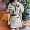 Korejpaa Dames Set Zomer Koreaanse Chic Temperament Revers Rim Contrast Kleur Knoop Knoopt Shirt Hoge Taille A-lijn Rok 210526