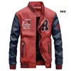 Männer Baseballjacke bestickte Leder Pu Mäntel Slim Fit College Fleece Luxus Pilot Herren Stehkragen Top Mantel 210811