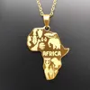 Fashion Hip Hop Stainless Steel Necklace Africa Map Animal Pattern Pendant for Women Men 4 Color Long Chain Jewelry Wholesale