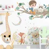 Stickers muraux BRUP mignon dessin animé animaux garçon sur l'arbre décalcomanies forêt papier peint pour chambre d'enfants bébé décoration 222m