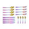 Set di posate da cucina con cucchiaio forchetta arcobaleno in acciaio inossidabile da 16 pezzi con scatola di immagazzinaggio