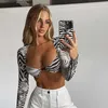 Printed Women Casual long Sleeve Tops Shirt 2022 Summer Ladies sexy mesh T-shirt with inner bra matched White and Black clothes