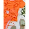 Costumi da bagno da donna Arancione 3 pezzi Bikini Set Donna Manica corta Crop Top Vita alta Halter Costumi da bagno attillati Lady Slim Costume da bagno Beachwear Biq