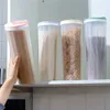 Botellas de almacenamiento Frascos Cocina Contenedor de alimentos Tanque de plástico Cajas organizadoras de salsa transparente para cereales a granel Olla hermética con tapas
