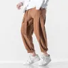 Calça masculina belo streetwear linho linho de algodão de harém harém moda moda listrada em corrida de corrida calças 5xl