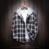 Lente herfst man slim fit mannen lange mouw hooded plaid shirts mannelijk casual shirt groot formaat 5XL