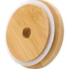天然の竹のキャップの蓋の再利用可能な木製のメイソンの瓶の蓋の封印の穴とシリコーンシールDH5885