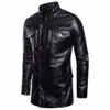 Men's Mid Long Leather Jacket Men Spring Autumn Motorcycle Biker Leather Jackets Coats Male Windbreaker Black Outwear 2021 P0813