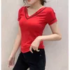 Summer Fashion Corean Future Function V-образный выстрел Diamonds Women Tops Ropa Mujer Cotton Froom Sexy Hollow Out Tees New T04911 210311