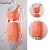 Nadafair Cut Out Sexy Mini Party Summer DrClub Outfit Ruched One Shoulder Sheath Bandage 2021 Short Brown Bodycon Dress X0529