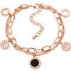 Розовое золото, персонализированная двойная слоистая цепь черный эмалированный римский цифровой браслет для женщин