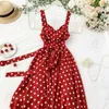 Summer Polka Dot Dress Elegant Women Retro High Waist Slim A-line Bodycon Party es Ladies Red Vestido Mujer 210608