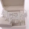 Earrings Necklace Luxury Silver Color Crystal Bridal Jewelry Sets Rhinestone Tiaras Crown Choker Women Wedding Dubai Set8401087