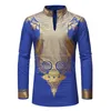 T-tröjor Män Afrikanska kläder Afrika Dashiki Print Suit Långärmad Rich Bazin Tyg V-Neck Bomull Casual Toppar Lace Fashion Cople