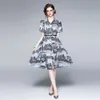 Boutique Shirt Dress Short Sleeve Lapel Womens OL Dress Summer Printed Dress High-end Elegant Lady Dresses