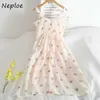 Neploe Delicato Dolce Maglia Fragola Stampa Abiti Donna Scollo A V Canotta Principessa Abiti Mujer Senza Maniche Monopetto Abito Y0726